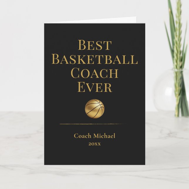 Best Basketball Coach Ever Elegant Black Gold Gift Tack Kort (Framsida)