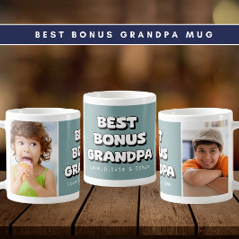 Best Bonus Grandpa Barnbarn 2 Photo Slate Blue Kaffemugg