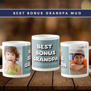 Best Bonus Grandpa Barnbarn 2 Photo Slate Blue Kaffemugg