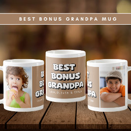 Best Bonus Grandpa Grandchildren 2 Photo Brown Kaffemugg