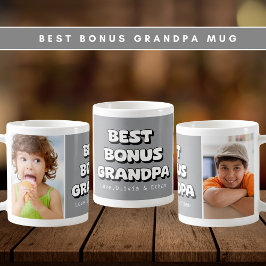 Best Bonus Grandpa Grandchildren 2 Photo Grått Kaffemugg