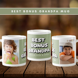 Best Bonus Grandpa Grandchildren 2 Photo Grönt Kaffemugg