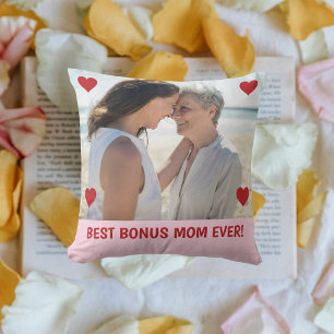 Best Bonus Mamma någonsin Photo Hearts Mors dag Bd Kudde
