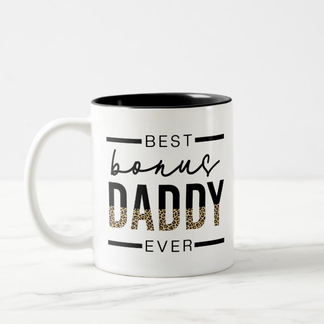Best Bonus Pappa någonsin Leopard Typography Två-Tonad Mugg (Vänster)