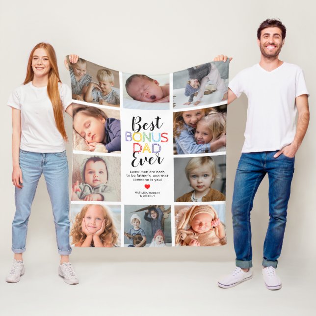 Best Bonus Pappa Stepfather Photo Fleece Blanket (På plats)