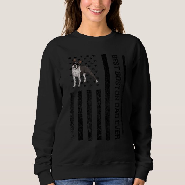 Best Boston Pappa ever USA flagga Boston Terrier P T Shirt (Framsida)