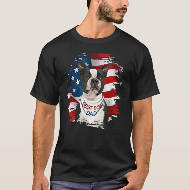 Best Boston Terrier Hund Cute USA flagga Lycklig F T Shirt (Framsida)