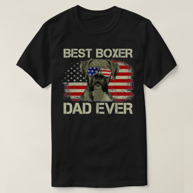 Best Boxer Pappa All Hund älskare American Flagga  T Shirt (Design framsida)