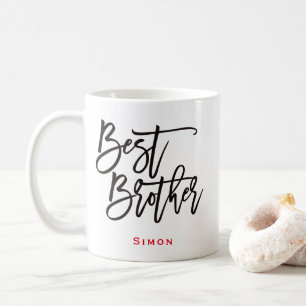 Best Brother Black Script Typography Red Namn Gift Kaffemugg