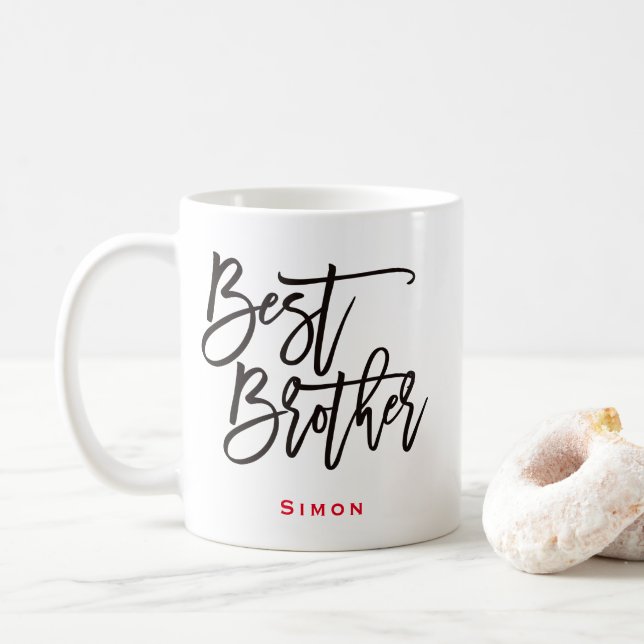 Best Brother Black Script Typography Red Namn Gift Kaffemugg (Med munk)