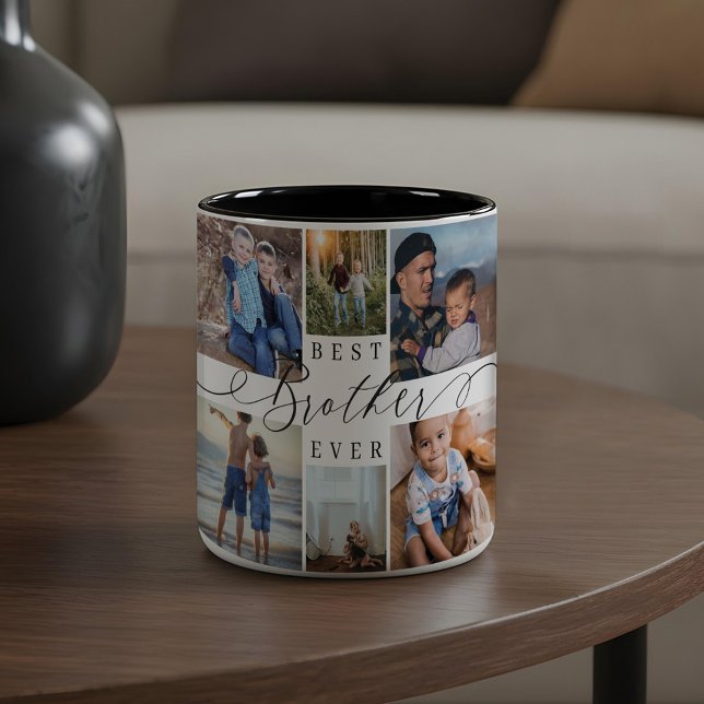 Best Brother nånsin Photo Collage Keepsaké Gift Två-Tonad Mugg (Best Brother Ever Photo Collage Keepsake Gift Two-Tone Coffee Mug)