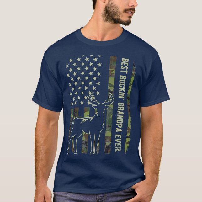 Best Buckin Grandpa All Camo American Flagga Hjort T Shirt (Framsida)