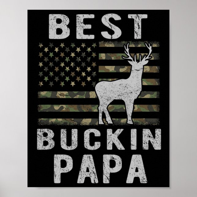 Best Bucking Pappa Camouflage American Flagga Hjor Poster (Framsidan)