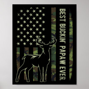 Best Buckin'Papaw Camo American Flagga Hjort Hunti Poster