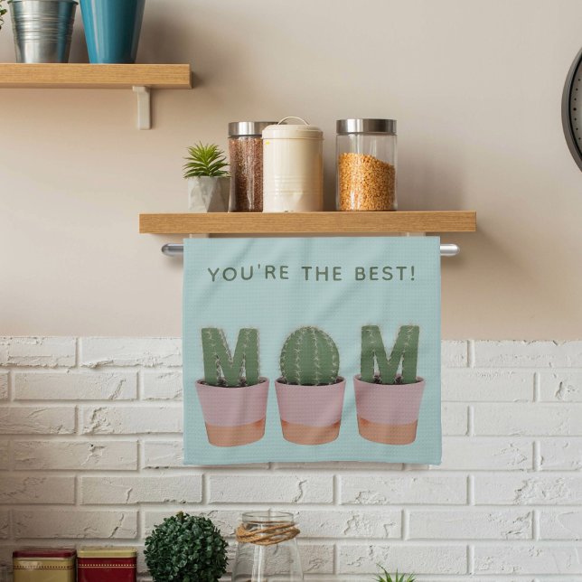 Best Cactus Plant Mamma Teal Kitchen Towel Kökshandduk (You're the best cactus mom!)