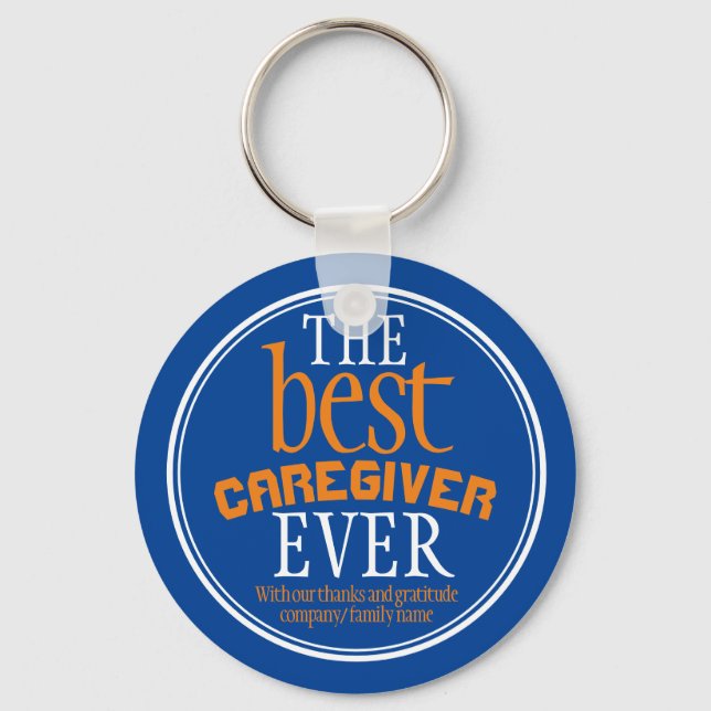 Best Caregiver någonsin Typography Blue Nyckelring (Framsida)