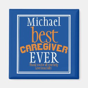 Best Caregiver någonsin Typography Namn Blue Magnet