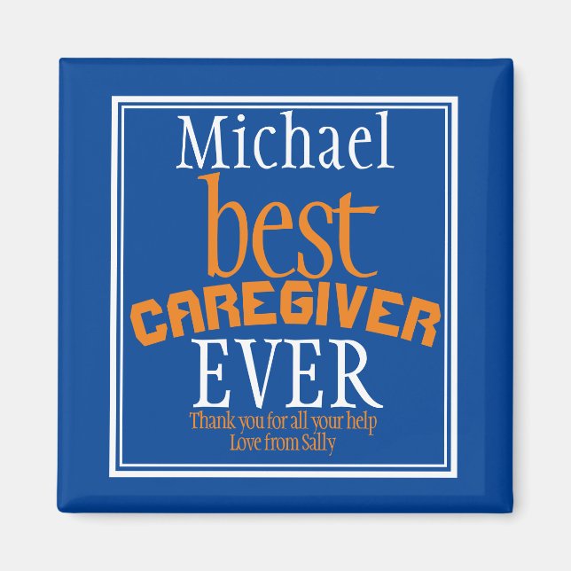 Best Caregiver någonsin Typography Namn Blue Magnet (Framsidan)