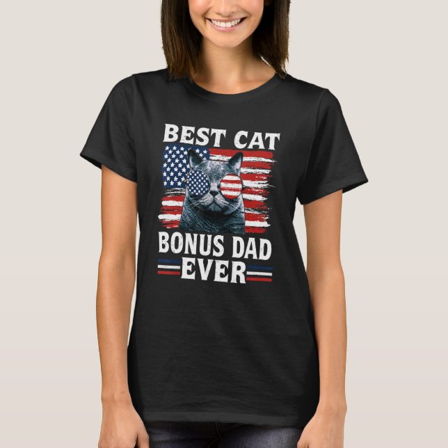 Best Cat Bonus Dad Ever American Flag Patriotic 4t T Shirt (Framsida)