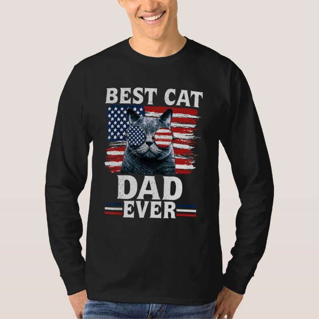 Best Cat Dad Ever American Flag Patriotic 4th Of J T Shirt (Framsida)
