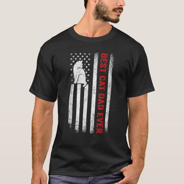 Best Cat Dad Ever American Flag Patriotic Cat Dadd T Shirt (Framsida)