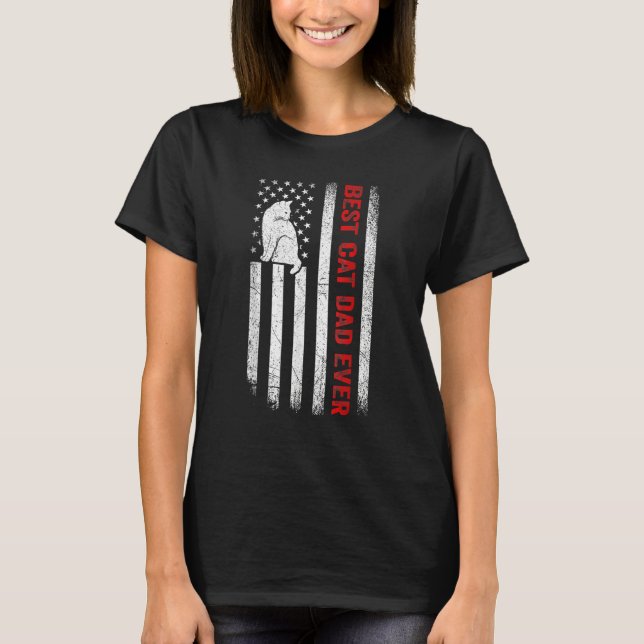 Best Cat Dad Ever American Flag Patriotic Cat Dadd T Shirt (Framsida)