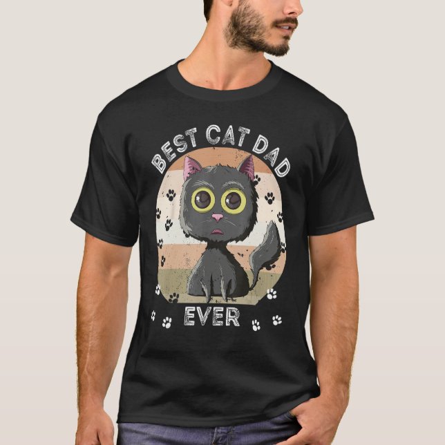 Best Cat Dad Ever  Cat Daddy Retro Black Cat T Shirt (Framsida)