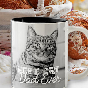 Best Cat Dad Ever Modern Custom Photo and Cat Name Två-Tonad Mugg