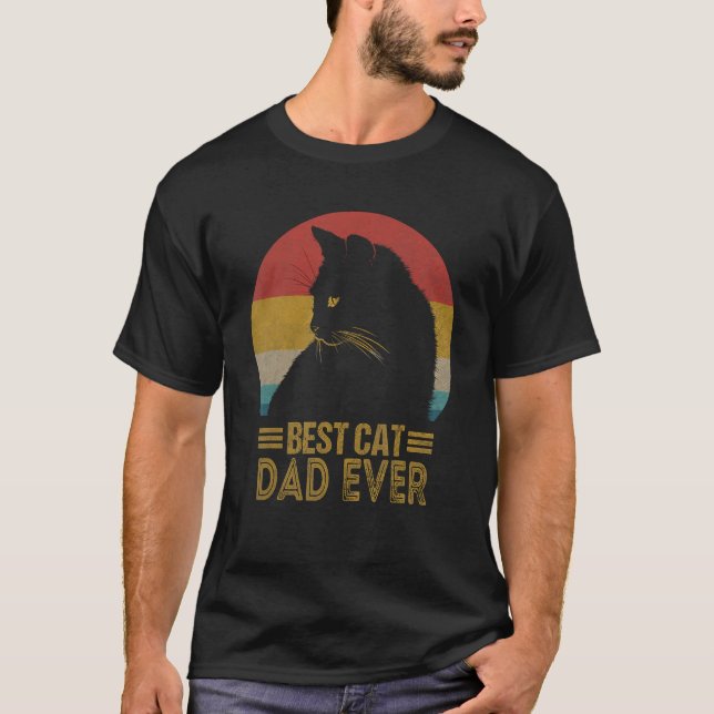 Best Cat Dad Ever Retro Sunset  Daddy Cat Father s T Shirt (Framsida)