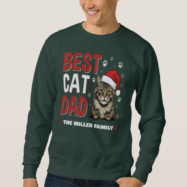 Best Cat Dad Personalized family  name christmas Lång Ärmad Tröja (Framsida)