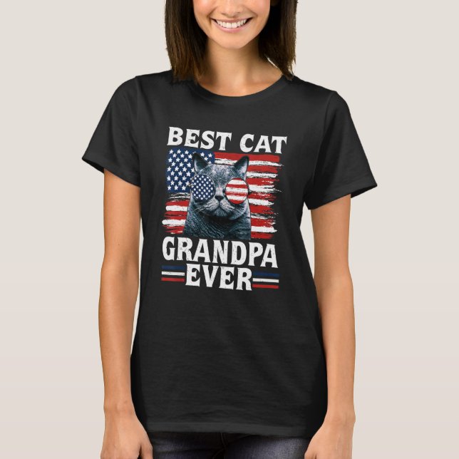 Best Cat Grandpa Ever American Flag Patriotic 4th  T Shirt (Framsida)