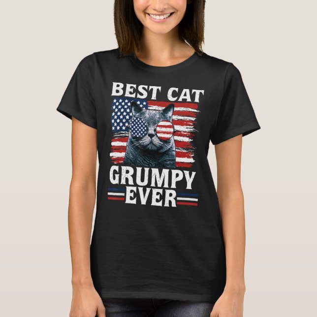 Best Cat Grumpy All American Flagga Patriotic 4 O T Shirt (Framsida)