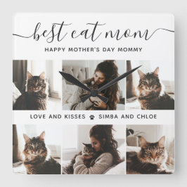 Best Cat Mamma: Anpassningsbar Mors dag Cat Photo Fyrkantig Klocka