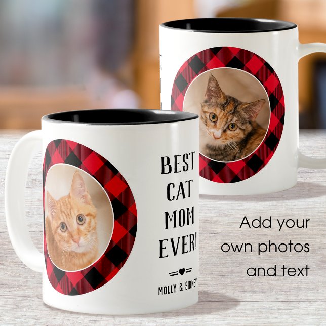 Best Cat Mamma någonsin Buffalo Play Red Photo Nam Två-Tonad Mugg (Skapare uppladdad)