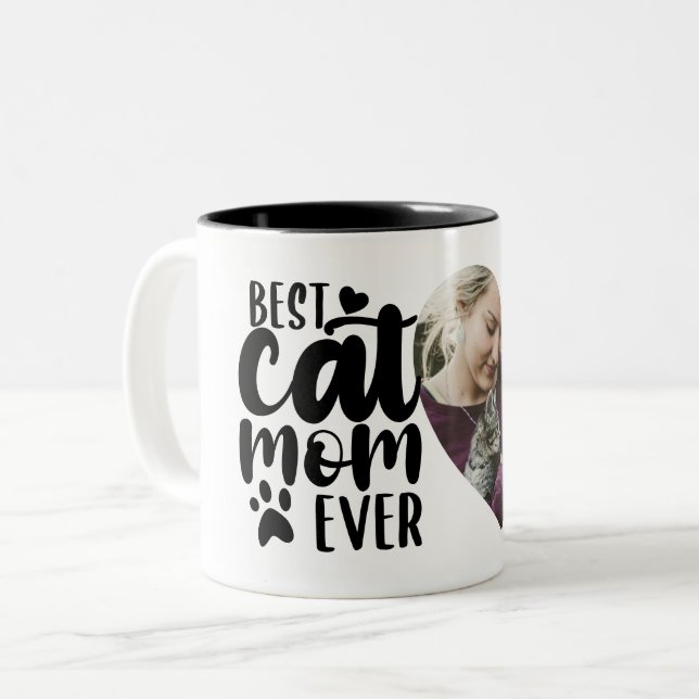 Best Cat Mamma någonsin cute Photo Namn Två-Tonad Mugg (Framsida vänster)