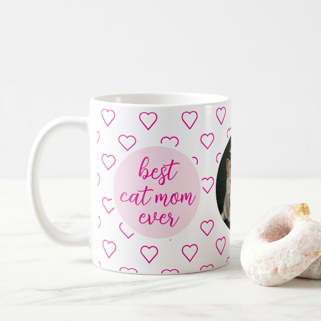 Best Cat Mamma någonsin Cute Rosa Heart Mönster Ph Kaffemugg (Med munk)
