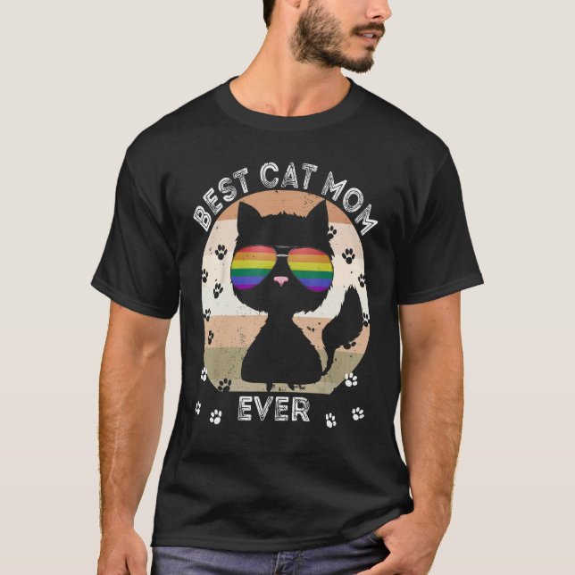 Best Cat Mom Ever Rainbow Sunglasses Cat Mommy LGB T Shirt (Framsida)