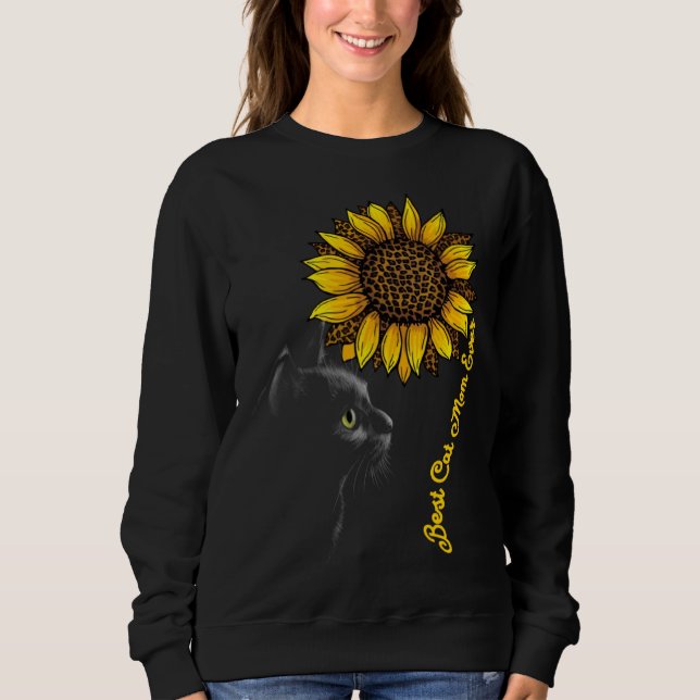 Best Cat Mom Ever Sunflower Leopard  Black Cat Mot T Shirt (Framsida)