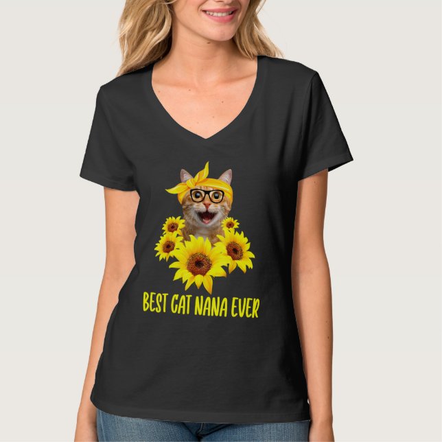 Best Cat Nana nånsin Grandma Sunblomma Kitten T Shirt (Framsida)