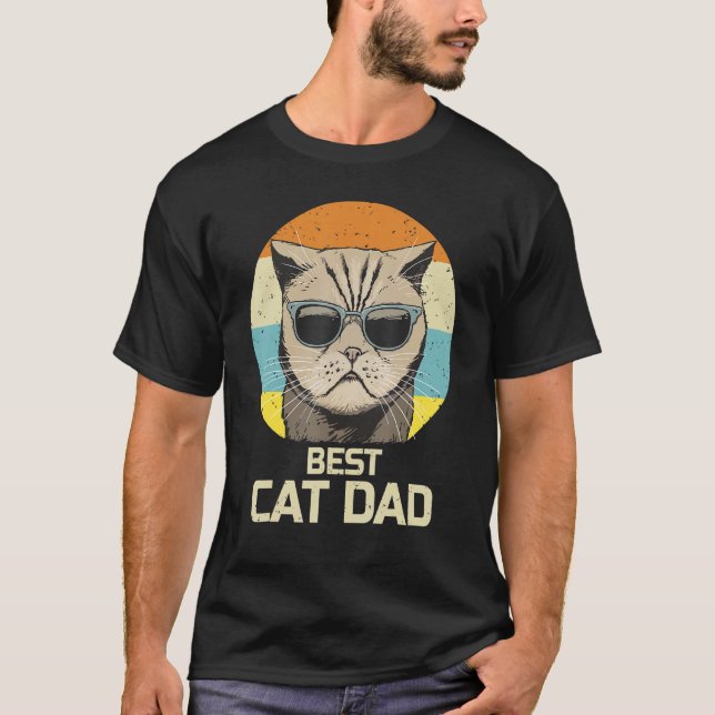 Best Cat Pappa Sunglasses Retro Funny Fars dag T Shirt (Framsida)