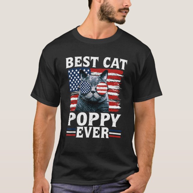 Best Cat Poppy Ever American Flag Patriotic 4th Of T Shirt (Framsida)