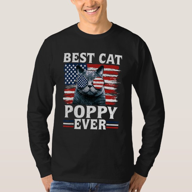 Best Cat Poppy Ever American Flag Patriotic 4th Of T Shirt (Framsida)