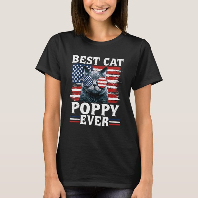 Best Cat Poppy Ever American Flag Patriotic 4th Of T Shirt (Framsida)