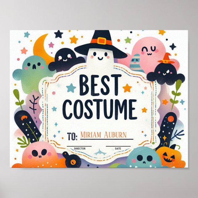 Best Costume Certificate - Cute-spöktema Poster (Framsidan)