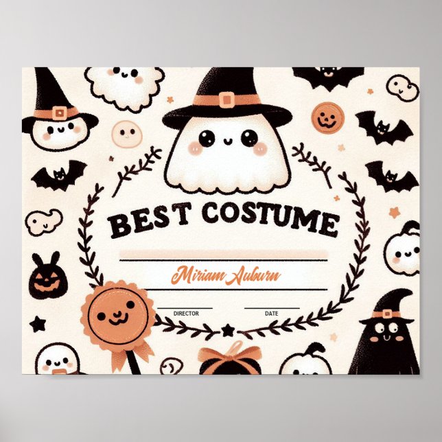 Best Costume Certificate - Cute-spöktema Poster (Framsidan)