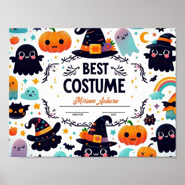 Best Costume Certificate - Cute-spöktema Poster (Framsidan)