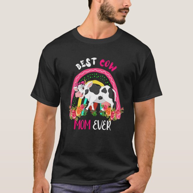 Best Cow Mom Ever Cute Cow Bow Tie Farmer Mother's T Shirt (Framsida)