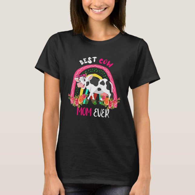 Best Cow Mom Ever Cute Cow Bow Tie Farmer Mother's T Shirt (Framsida)