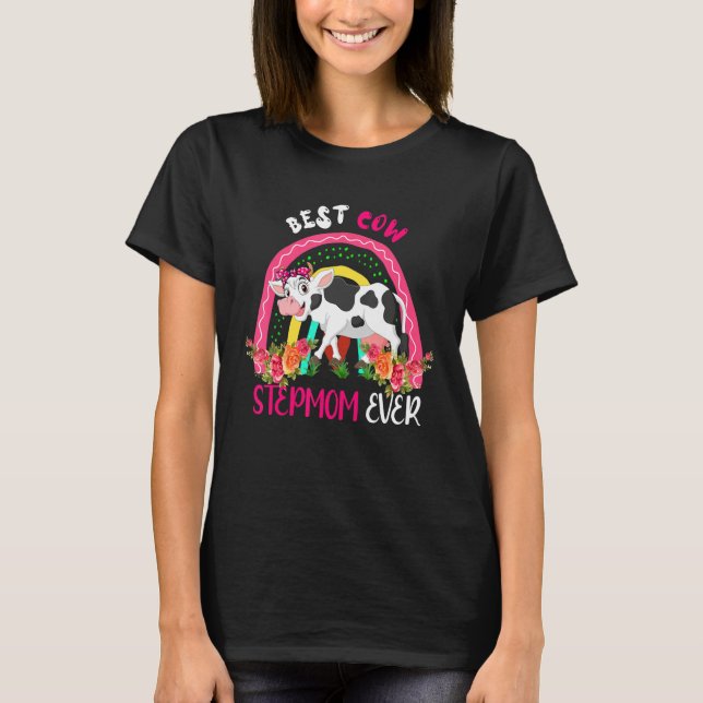 Best Cow Stepmom Ever Cute Cow Bow Tie Farmer Moth T Shirt (Framsida)