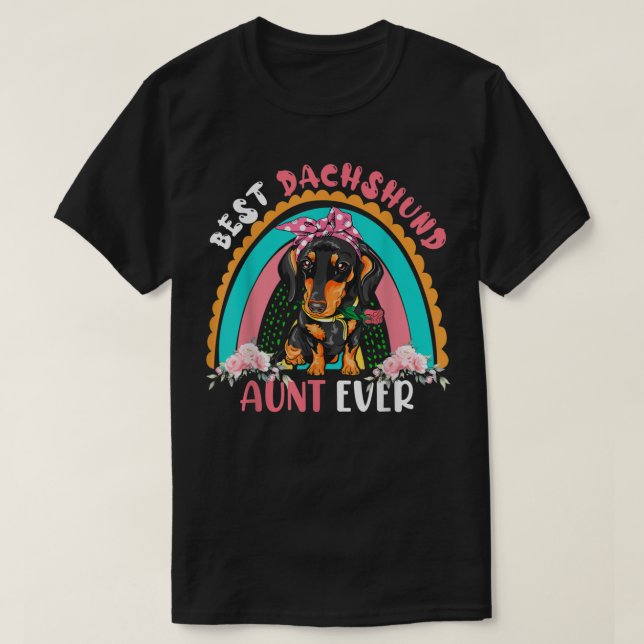 Best Dachshund Aunt Ever Cute Rainbow Flowers Dog  T Shirt (Design framsida)